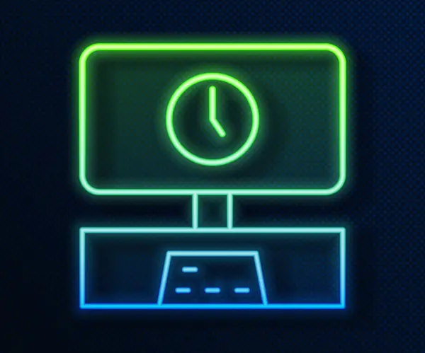 Świecąca Neonowa Ikona Czasu Smart Odizolowana Niebieskim Tle Znak Telewizyjny — Wektor stockowy