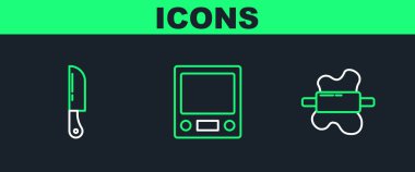 Hamur, Bıçak ve Elektronik ölçekler ikonu üzerine iğne yerleştirin. Vektör