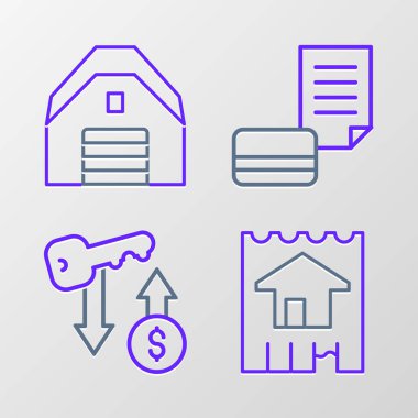 House 'u, Kira anahtarını, Kredi kartını ve Garaj simgesini ayarla. Vektör