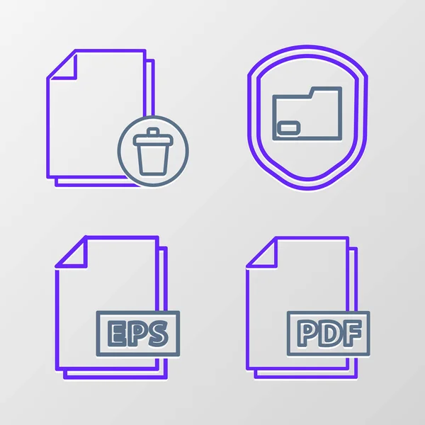 Set Line Pdf File Document Eps Document Folder Protection Delete — Stock Vector