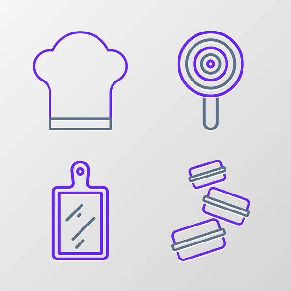 Set Line Macaron Cookie Planche Découper Sucette Chapeau Chef Icône — Image vectorielle