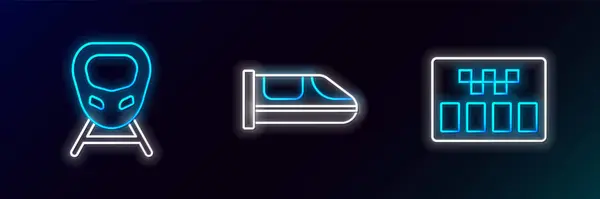 Setzen Sie Linie Taximeter Hochgeschwindigkeitszug Und Symbol Leuchtendes Neon Vektor — Stockvektor