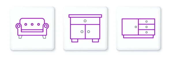 Set Line Chest Drawers Sofa Furniture Nightstand Icon Vector — Stock Vector
