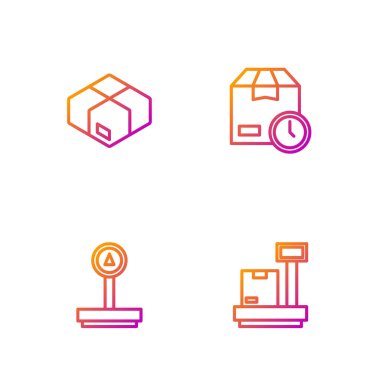 Çizgi cetvelini karton kutu, karton saat ve karton saat ile ayarla. Renk simgeleri. Vektör