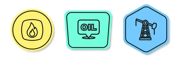 Встановіть Лінію Вогонь Полум Word Oil Oil Насос Джек Кольорові — стоковий вектор