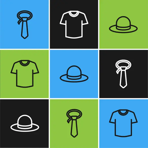 Stock vector Set line Tie, Man hat and T-shirt icon. Vector