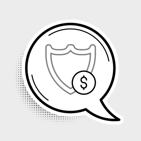 Escudo Línea Con Símbolo Dólar Icono Aislado Sobre Fondo Gris — Archivo Imágenes Vectoriales