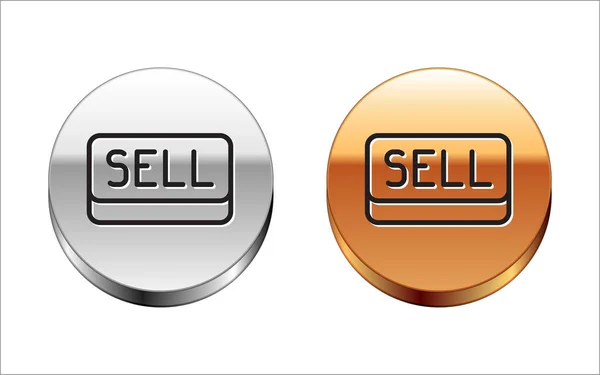 ブラックライン白の背景に隔離されたボタンアイコンを販売します 株式投資市場の概念 シルバーゴールドサークルボタン ベクトル — ストックベクタ