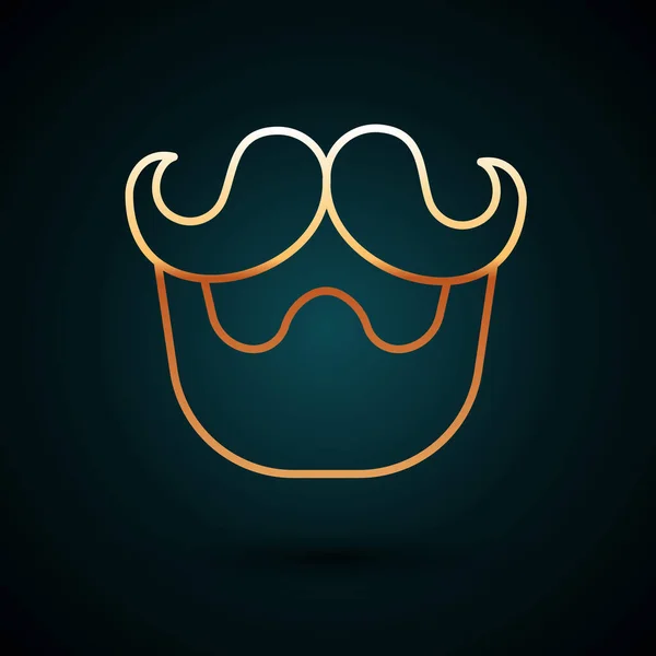 Línea Dorada Icono Bigote Barba Aislado Sobre Fondo Azul Oscuro — Archivo Imágenes Vectoriales