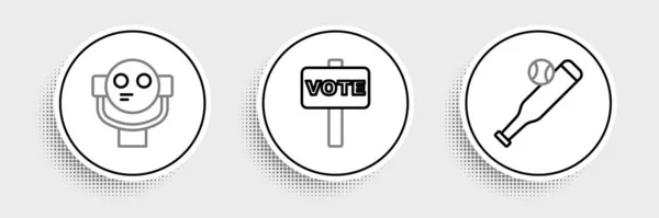 Set Line Baseballschläger Mit Ball Tourist Fernglas Und Vote Symbol — Stockvektor