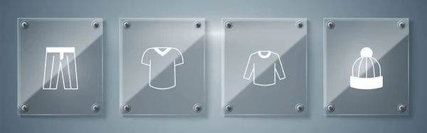 Set Sombrero Invierno Camiseta Pantalón Paneles Cuadrados Vidrio Vector — Vector de stock