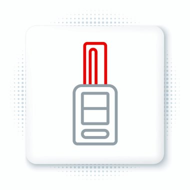 Uzaktan kumandalı çizgi araba anahtarı beyaz arkaplanda izole edilmiş. Araba anahtarı ve alarm sistemi. Renkli taslak konsepti. Vektör