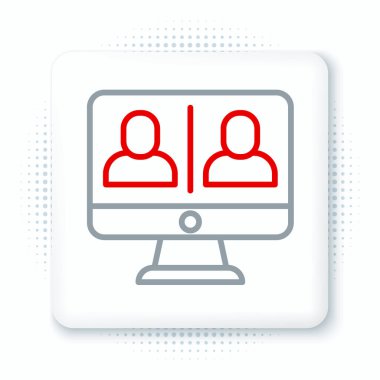 Beyaz arkaplanda görüntülü sohbet simgesi izole edildi. Çevrimiçi iş görüşmesi formu. Uzak proje yönetimi. Renkli taslak konsepti. Vektör