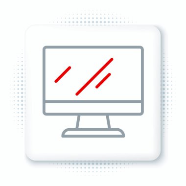 Çizgi Bilgisayar ekranı simgesi beyaz arkaplanda izole edildi. Elektronik cihaz. Ön manzara. Renkli taslak konsepti. Vektör