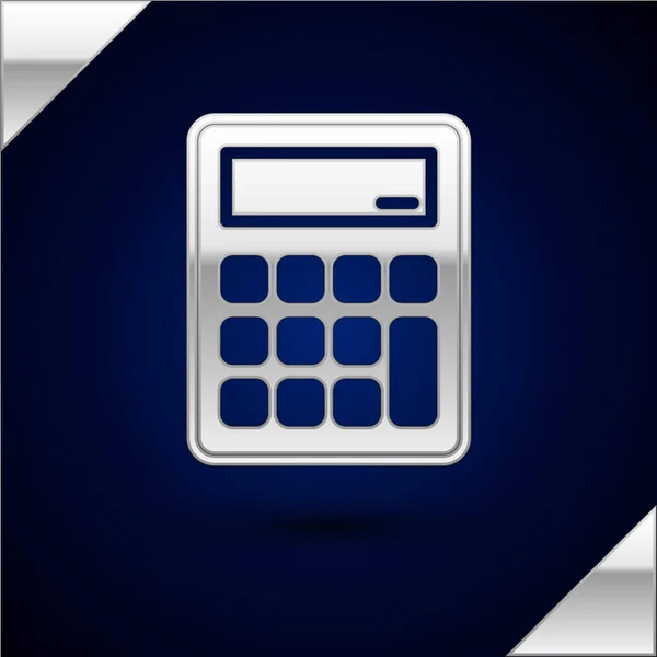 Silver Calculator Ikon Isolerad Mörkblå Bakgrund Bokföringssymbol Beräkningar Matematik Utbildning — Stock vektor