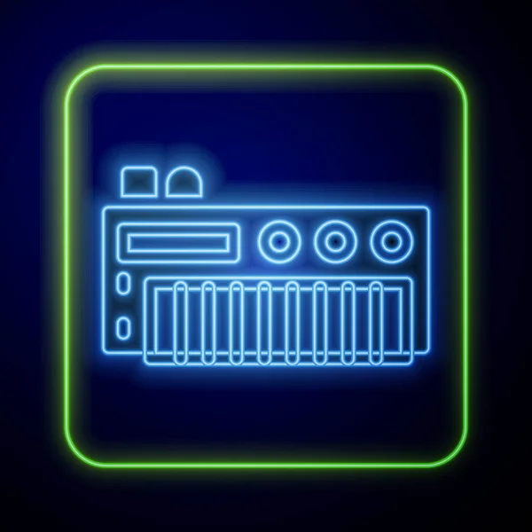 Leuchtendes Neon Musik Synthesizer Symbol Isoliert Auf Blauem Hintergrund Elektronisches — Stockvektor
