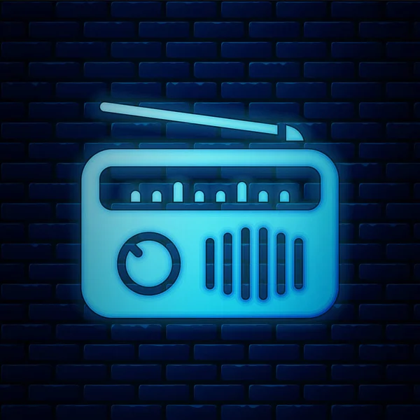 Leuchtendes Neon Radio Mit Antennensymbol Isoliert Auf Backsteinwand Hintergrund Vektor — Stockvektor