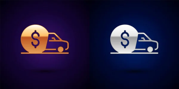 Gold Silver Car Rental Icon Isolated Black Background Rent Car — Vettoriale Stock