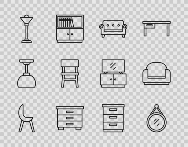 集扶手椅 家具床头柜 落地灯 图标为一体 — 图库矢量图片