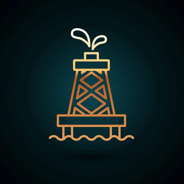 Zlatá Čára Olejová Plošina Ikona Izolované Tmavomodrém Pozadí Plynová Věž — Stockový vektor