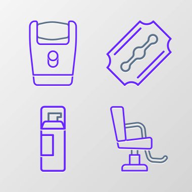 Berber koltuğu, tıraş jeli köpüğü, jilet ve elektrikli bıçak ikonu. Vektör