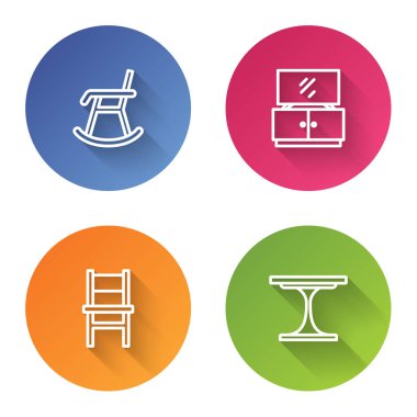 Sıralı Koltuk, TV masası, sandalye ve yuvarlak. Renkli daire düğmesi. Vektör