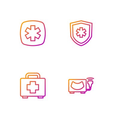 Ultrason, ilk yardım çantası, acil durum - Yaşam ve Sigorta Yıldızı. Renk simgeleri. Vektör