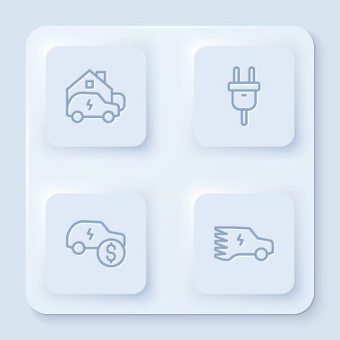 Hattı şarj eden araba, elektrik prizi, fiyat ve... Beyaz kare düğme. Vektör