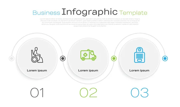 Set Line Woman Wheelchair Emergency Car Intercom Business Infographic Template — Stock Vector