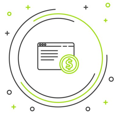 Line Online alışveriş ekrandaki simge beyaz arkaplanda izole edildi. Konsept e-ticaret, e-ticaret, online iş pazarlama. Renkli taslak konsepti. Vektör.