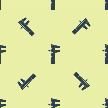 Mavi Calliper veya kalibre ve ölçek ikonu sarı arka planda izole edilmiş pürüzsüz desen. Hassas ölçüm aletleri. Vektör.