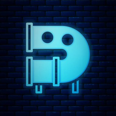 Parlayan neon ışıklı çocuk oyun alanı kaydırak borusu ikonu tuğla duvar arka planında izole edilmiş. Vektör.