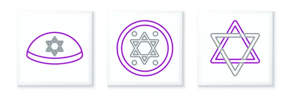 Установите Звезду Давида Иудейскую Кипу Звездой Значком Монеты Вектор — стоковый вектор