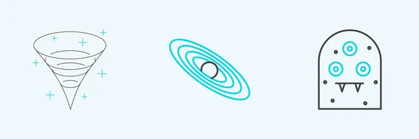 Set Line Alien Black Hole Planet Icon Vector — Stock Vector