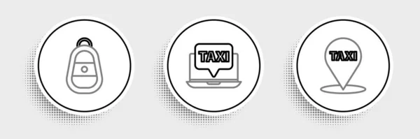 Állítsa Térkép Mutató Taxi Autó Kulcs Távoli Laptop Hívás Szolgáltatás — Stock Vector