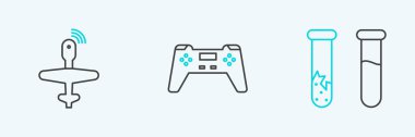 Test tüpü ve matara, insansız hava aracı ve Gamepad simgesini ayarla. Vektör