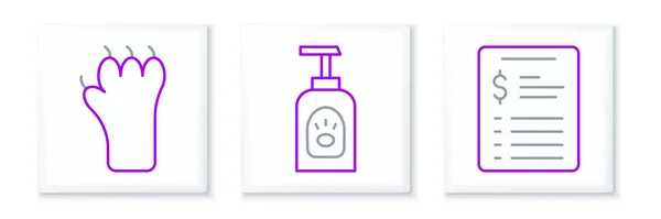 Imposta Linea Grooming Listino Prezzi Salone Stampa Zampa Icona Shampoo — Vettoriale Stock