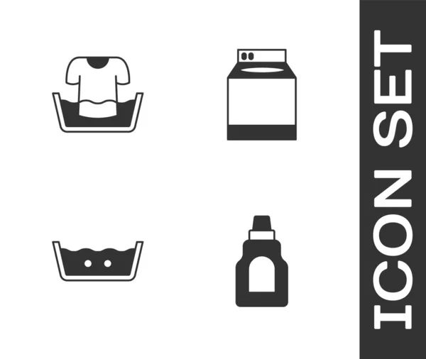 Set Flasche Für Reinigungsmittel Waschbecken Mit Hemd Temperaturwaschanlage Und Waschmaschinensymbol — Stockvektor
