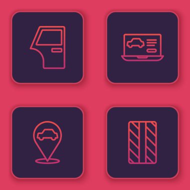 Hat kapısı, araba servisli konum, teşhis konumu ve tekerlek. Mavi kare düğme. Vektör