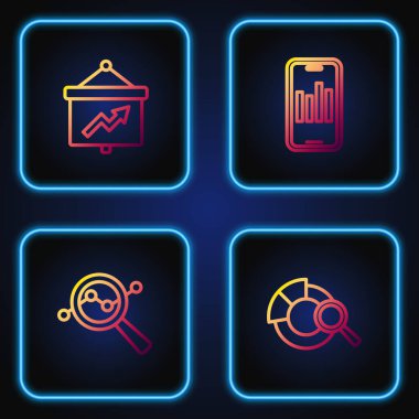 Hat Arama veri analizini ayarla, grafik ve mobil pano. Renk simgeleri. Vektör