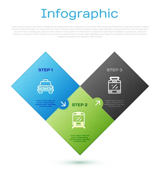 Definir Linha Táxi Carro Bonde Ferrovia Trem Modelo Infográfico Negócios — Vetor de Stock