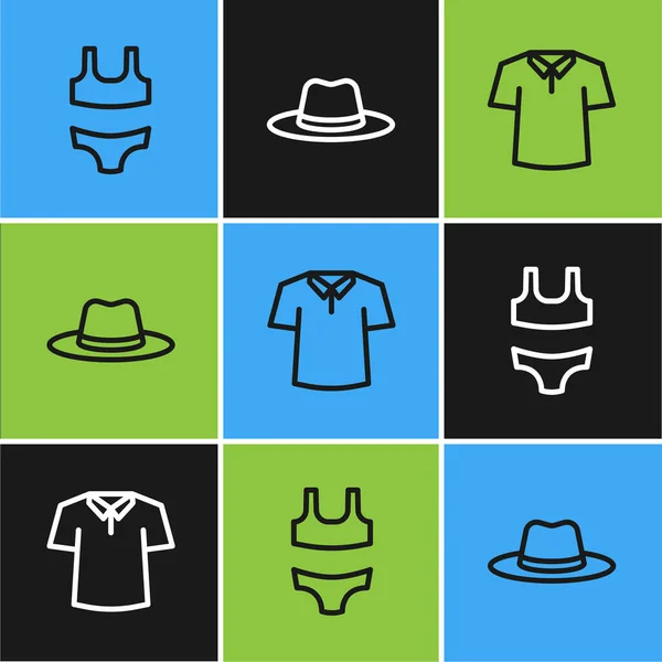 Definir Linha Swimsuit Camisa Man Chapéu Ícone Vetor — Vetor de Stock