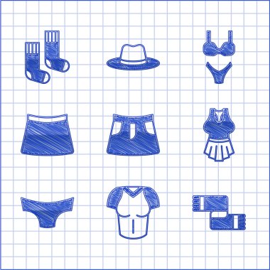 Etek tişörtü Kış atkısı erkek iç çamaşırı mayo ve çorap ikonu. Vektör.