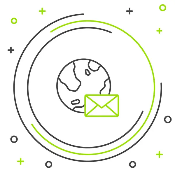 Line Earth Globe Mail Mail Icon Isolated White Background Envelope — 图库矢量图片