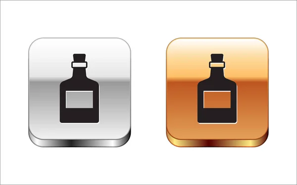 Beyaz Arka Planda Izole Edilmiş Siyah Alkol Şişesi Ikonu Gümüş — Stok Vektör