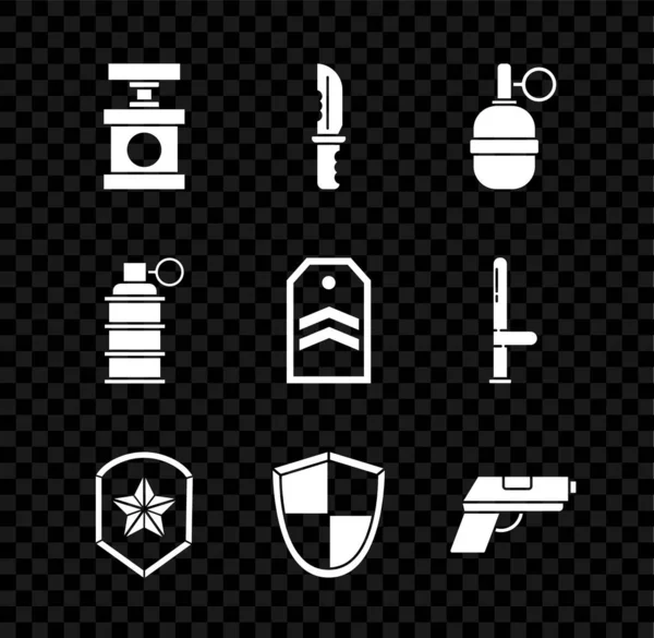 Handvat Ontsteker Voor Dynamiet Militair Mes Granaat Politie Badge Shield — Stockvector