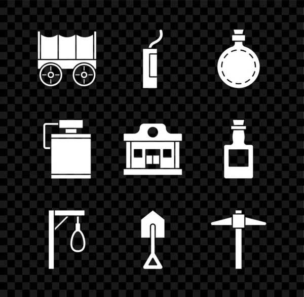 Dynamite Bomb Canteen Water Bottle Gallows Shovel Pickaxe Saloon Icon — 스톡 벡터