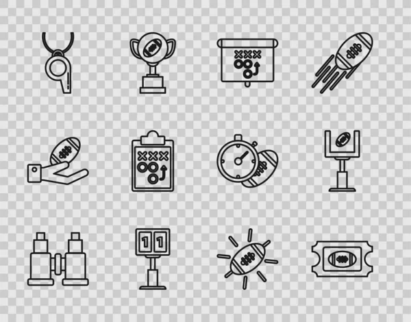 Establecer Línea Prismáticos Billete Fútbol Americano Concepto Estrategia Planificación Marcador — Archivo Imágenes Vectoriales