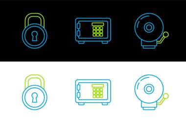 Alarm zili kilidini ve kasa simgesini ayarla. Vektör.