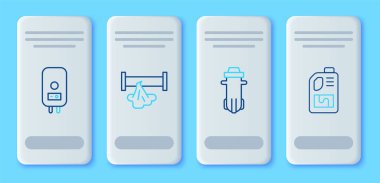 Kırık boru suyu filtresi elektrikli kazan ve drenaj temizleyici şişe simgesini ayarla. Vektör.